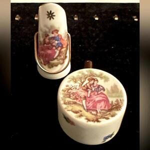 Vintage set of Limoges miniature milk bucket and pot. 22Kgold details